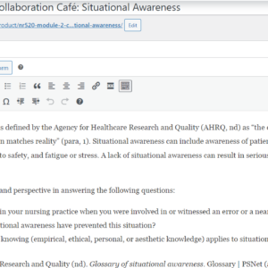 NR520 Module 2 Collaboration Café: Situational Awareness