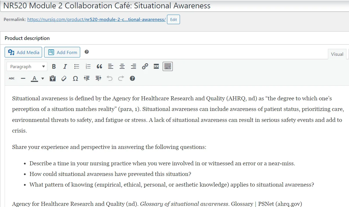 NR520 Module 2 Collaboration Café: Situational Awareness
