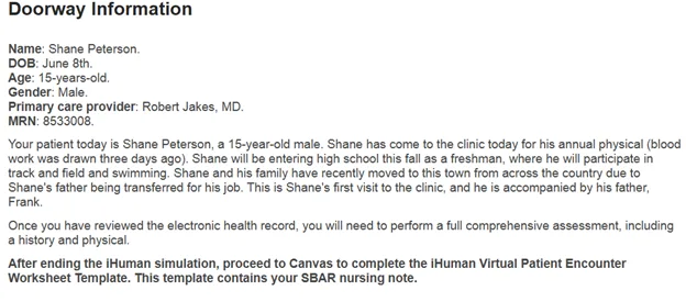 NR305 Week 2 iHuman Case Shane Peterson