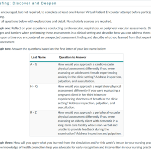NR305 Week 4 Discussion: iHuman Virtual Patient Encounter Debriefing