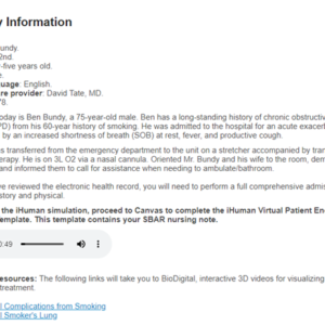 NR305 Week 4 iHuman Case: Ben Bundy