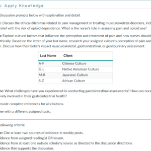 NR305 Week 5 Discussion: Musculoskeletal and Gastrointestinal Assessment
