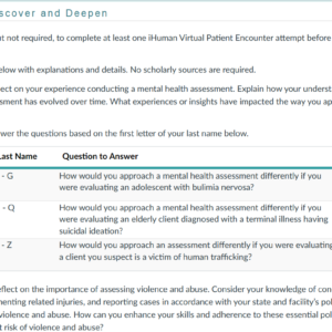 NR305 Week 6 Discussion: iHuman Virtual Patient Encounter Debriefing