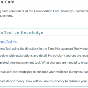 NR351 Week 1 Collaboration Café: Time Management as an Online Student