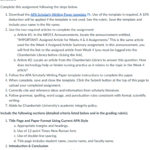 NR351 Week 6 Assignment: APA Scholarly Writing Paper