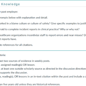 NR351 Week 7 Discussion: Workplace Culture