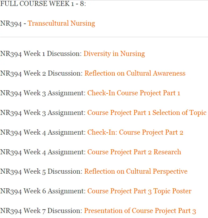 NR394 - Transcultural Nursing
