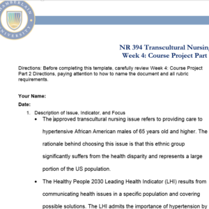 NR394 Week 4 Assignment: Course Project Part 2 Research