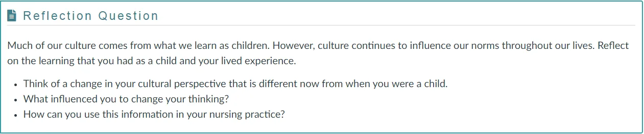 NR394 Week 5 Discussion: Reflection on Cultural Perspective