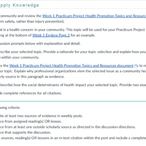 NR436 Week 1 Practicum Project Discussion: Selection of Health Promotion Practicum Topic