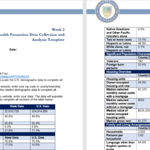 NR436 Week 2 Practicum Project Assignment: Health Promotion Data Collection and Analysis