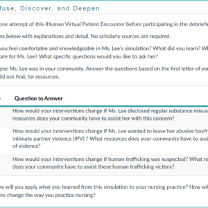 NR436 Week 5 Discussion: iHuman Virtual Patient Encounter Debriefing