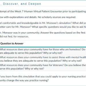 NR436 Week 7 Discussion: iHuman Virtual Patient Encounter Debriefing