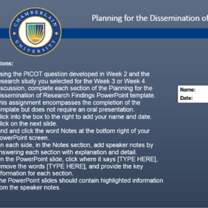 NR439 Week 6: Planning for the Dissemination of Research Findings Assignment