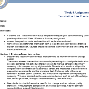 NR451 Week 4 Assignment: Translation into Practice