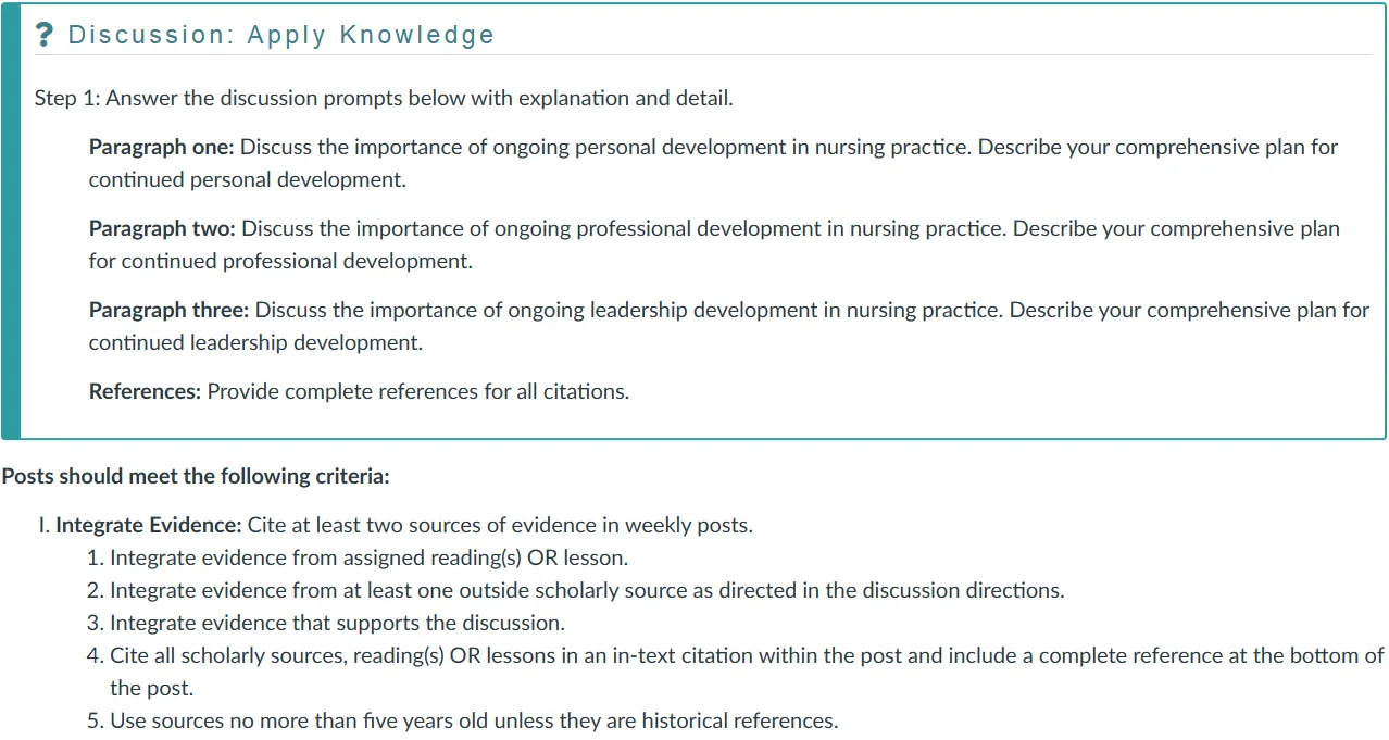 NR451 Week 7 Discussion: Personal, Professional, and Leadership Development