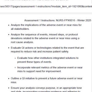 NURS-FPX6016 Assessment 1: Adverse Event or Near-Miss Analysis