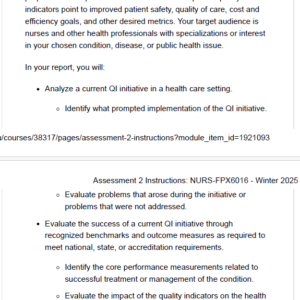 NURS-FPX6016 Assessment 2: Quality Improvement Initiative Evaluation