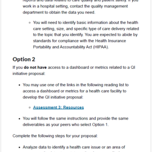 NURS-FPX6016 Assessment 3: Data Analysis and Quality Improvement Initiative Proposal