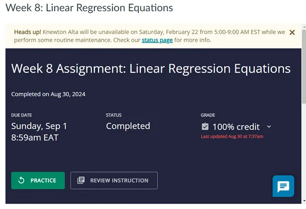 MATH225N Week 8: Linear Regression Equations