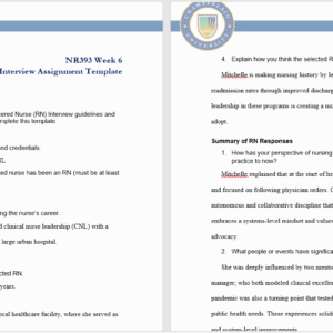 NR393 Week 6 Assignment: Registered Nurse (RN) Interview