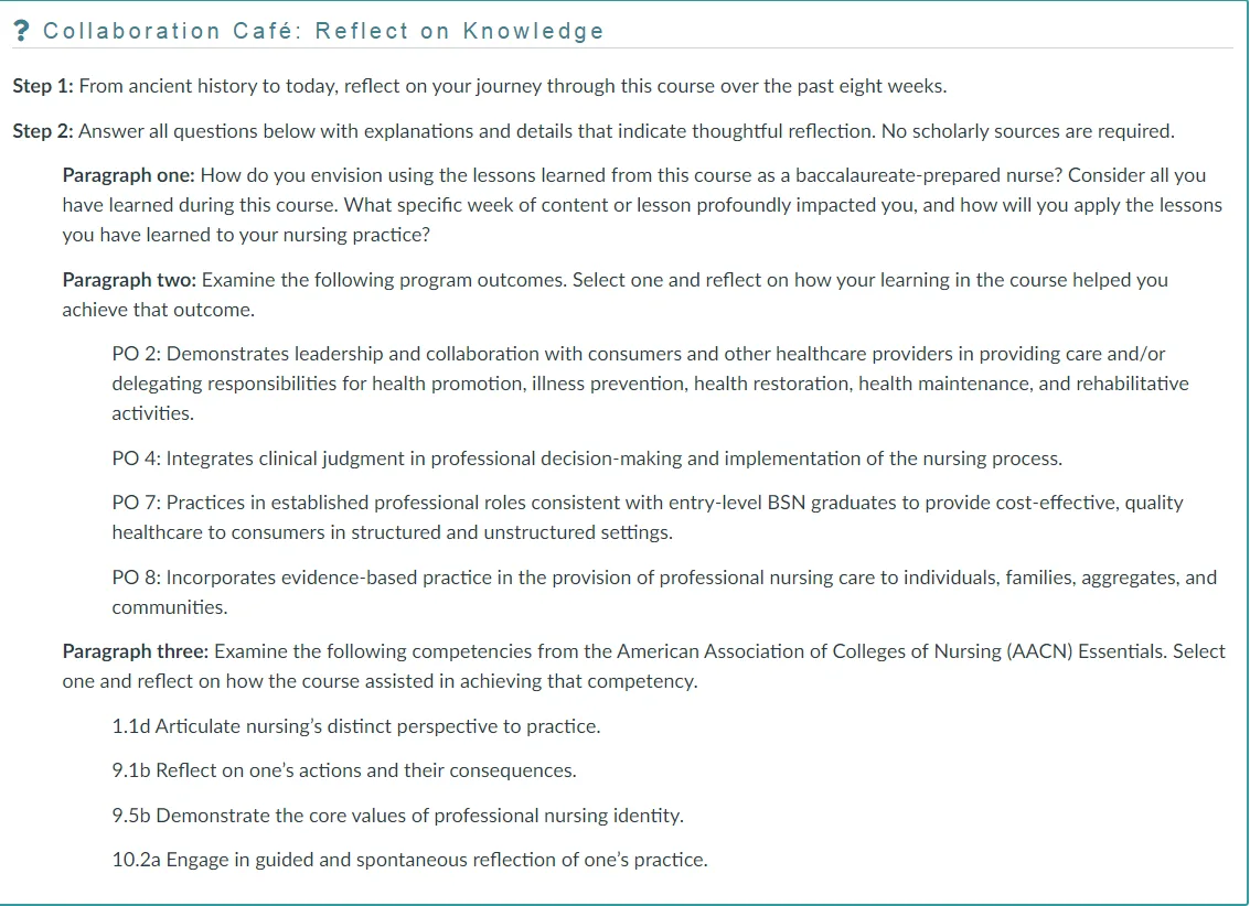 NR393 Week 8 Collaboration Café Lessons from Nursing History