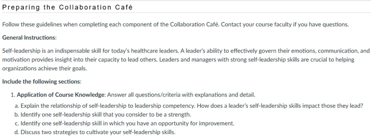 NR582N Week 2 Collaboration Café: Self-Leadership