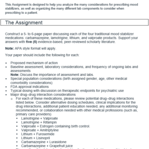 NURS-6630 Week 8 Assignment: Mood Stabilizer