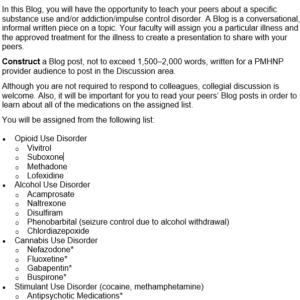 NURS-6630 Week 9 Blog Substance Use, Addiction Impulse Control Disorder