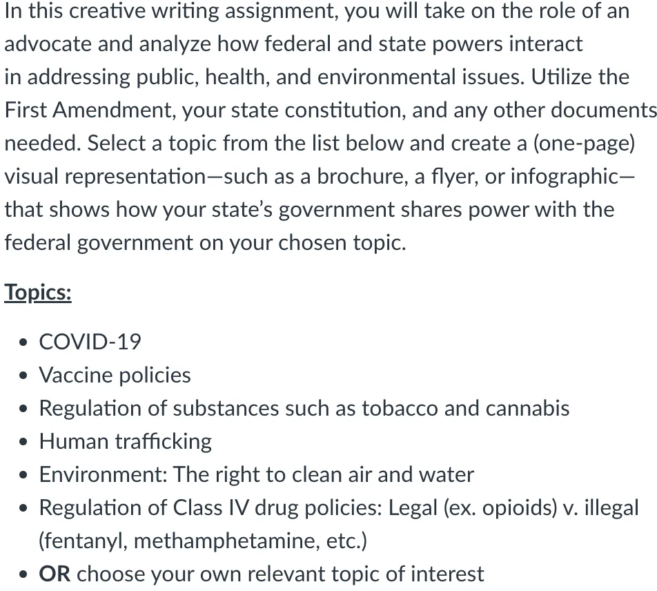 POLI330N Week 2 Creative Writing Assignment: Analyzing Public Policy Through a Lens of Federalism