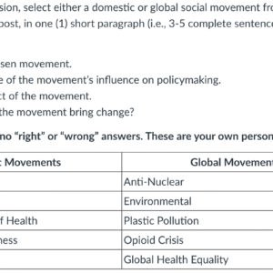 POLI330N Week 3 Discussion: The Impact of Social Movements on Laws and Policies