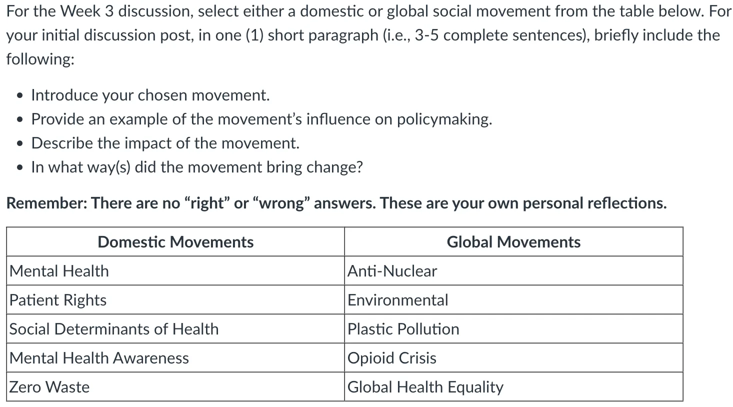 POLI330N Week 3 Discussion: The Impact of Social Movements on Laws and Policies