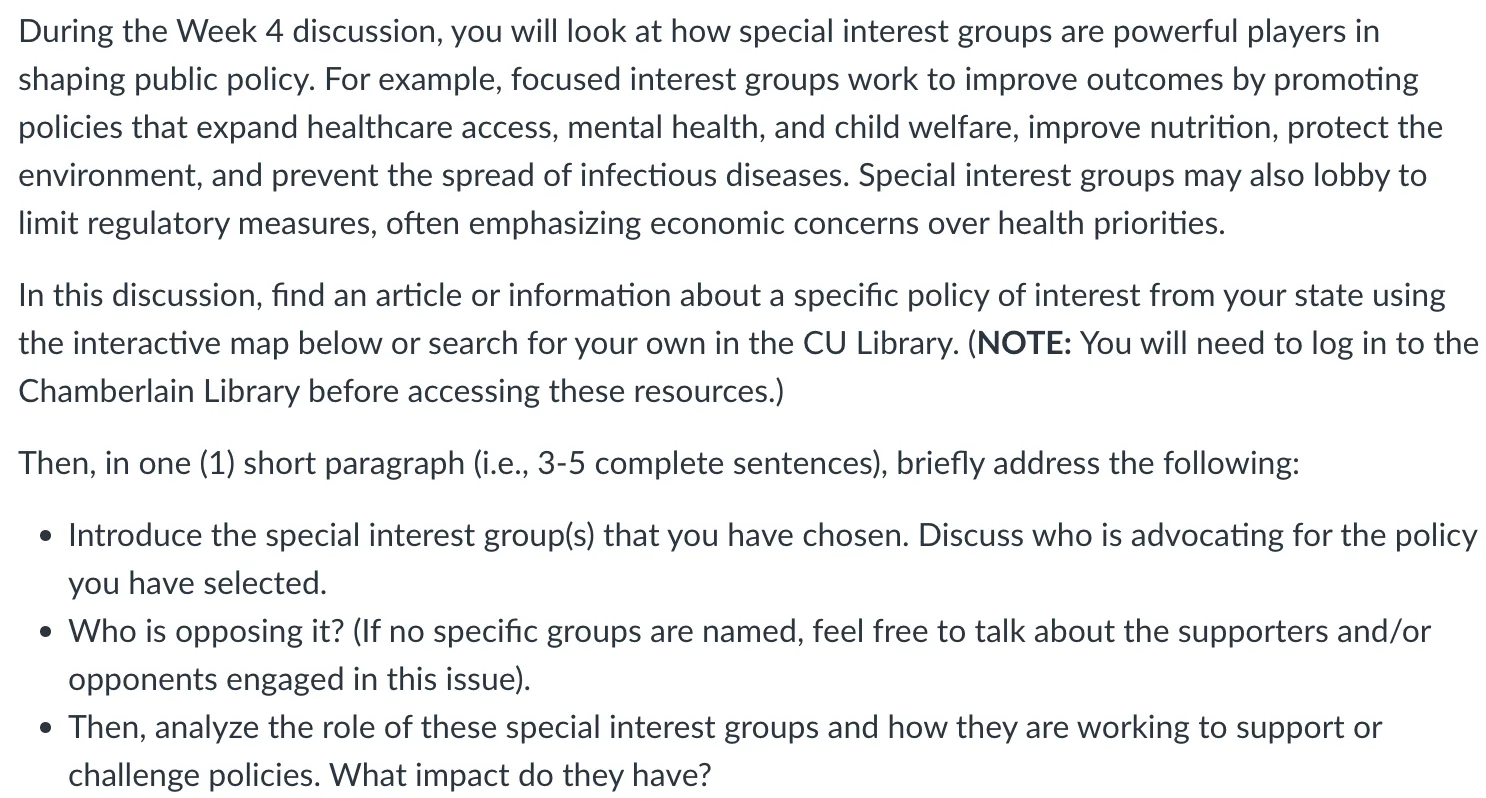 POLI330N Week 4 Discussion The Influence of Interest Groups Balancing Advocacy and State Regulation