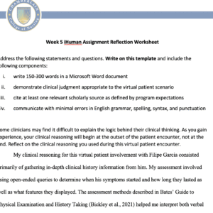 NR509 Week 5 i-Human Virtual Patient Encounter